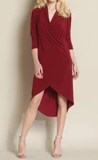 Clara Sunwoo Crossover Tulip Hem Dress Size 4-6 Merlot Wrap Bodycon USA Fall NWT