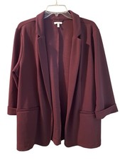 Maurices 1X Plum Purple Open Front Blazer Jacket 3/4 Sleeve Stretch Used