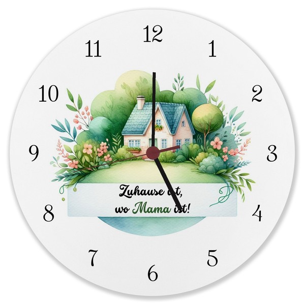 HäUschen Im GrüNen Wanduhr Aus Alu Mit Spruch Zuhause Ist Wo Mama Ist-image