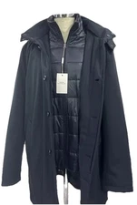 Blue Padded Parka Jacket Fay Model With Detachable Collar And Hood Size 46 48