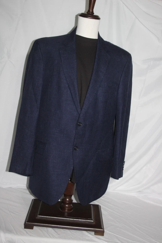 NORDSTROM 46L Made In Canada Blue 2B Sport Coat Camelhair Linen Silk by Piana - Image 2 of 4