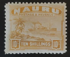 NAURU. GVI. 1937/48. 10/- Yellow highest value. MUH? SG 39B.