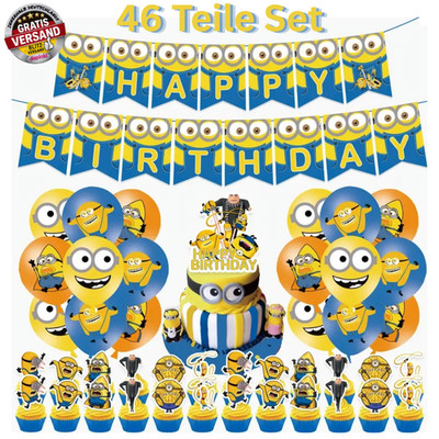 Minions Geburtstag Deko Set   Minion Party Ballons Luftballon Set Cupcake Topper