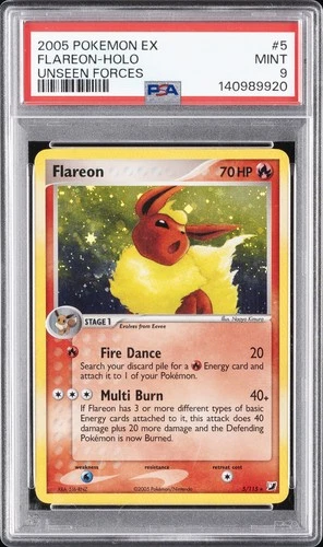 2005 POKEMON EX UNSEEN FORCES #5 FLAREON-HOLO PSA 9