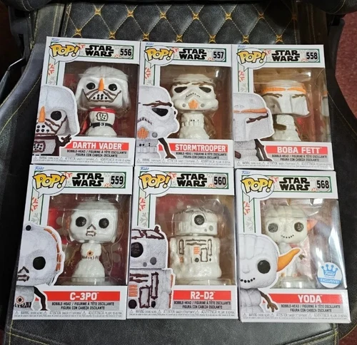 Funko Star Wars Holiday 2022 Snowman Pop! Full Set Yoda Boba Christmas