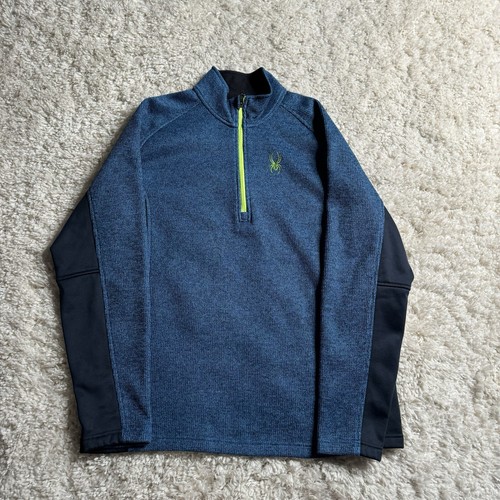 Spyder Jacket Mens XL Blue Solid Core Knit Full Zip Logo Mock Neck Outdoors