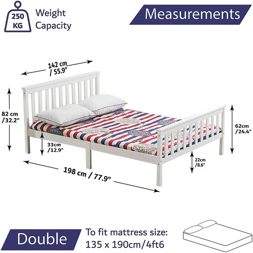 White Solid Wooden Bed Frame Single 4ft Double King Size Bed With Mattress Pine