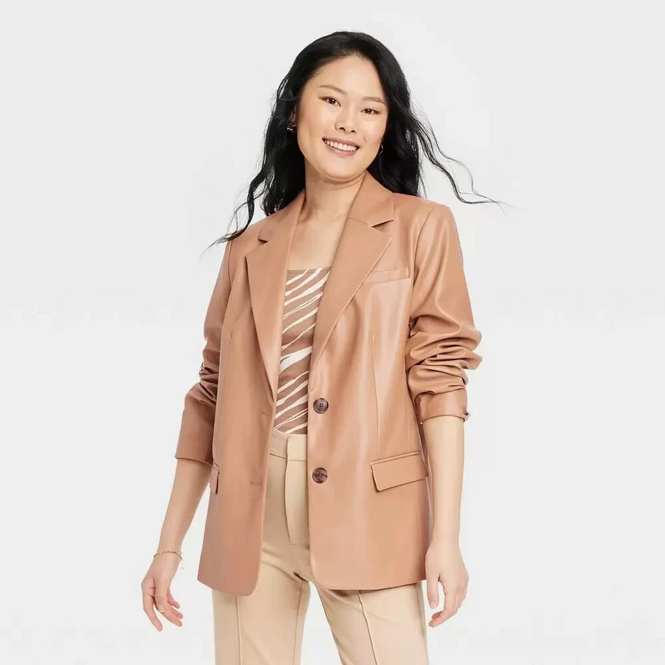 Blazer A New Day Mujer Talla Mediana Imitación Cuero Marrón Calce Relajado Chaqueta Nuevo con Etiquetas