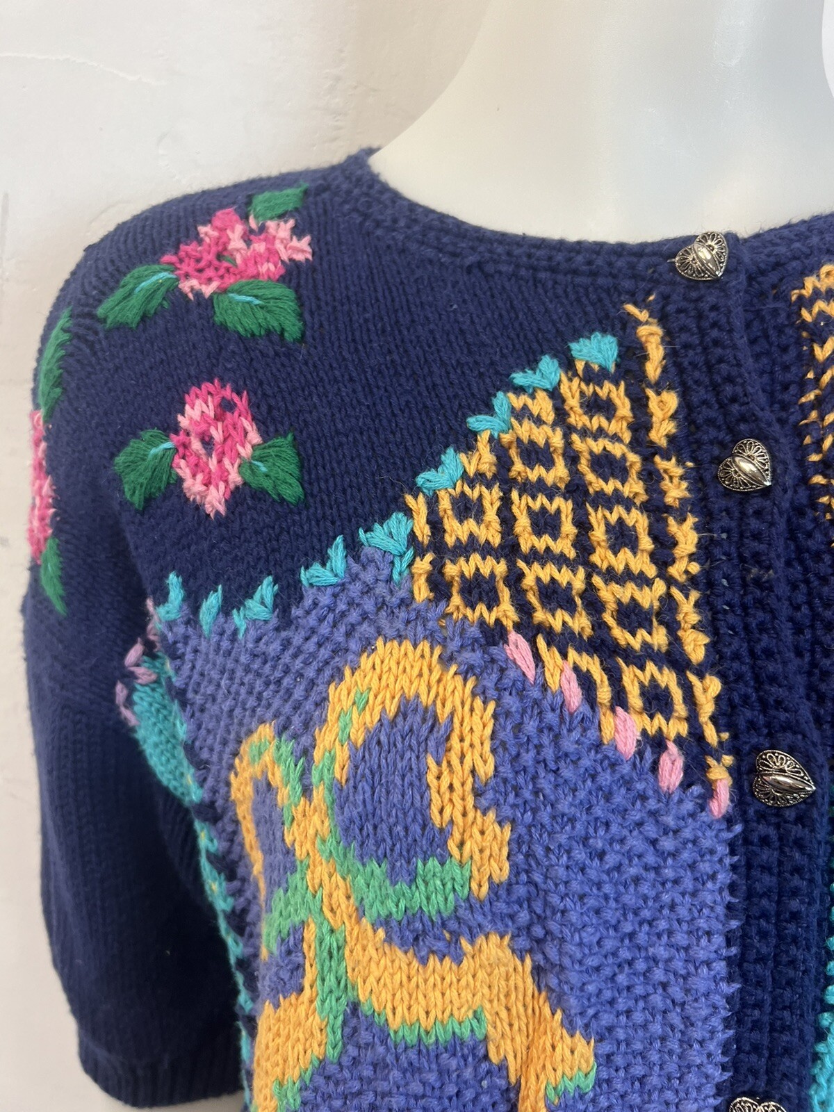 Patchwork Flower Button Up Knit Cardigan Sweater … - image 5