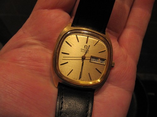 vintage omega quartz mens wristwatch - gold plated.