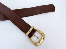 Vintage Ann Taylor  Brown Genuine Leather Belt Large Boho Fall Glam Gold Buckle