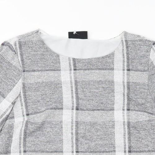 Wallis Womens Grey Scoop Neck Check Polyester Blend Jumper Size 10 - Picture 4 of 12