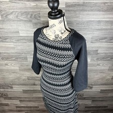 LOFT Women's Black/White Graphic Striped Long Dress Size Extra Small Regular