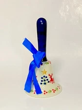 Polish Pottery 4.5” Dinner Bell Christmas Reindeer Pine Trees Hand Painted
