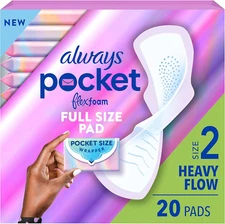 Pocket Feminine Pads for Women with Flexfoam, Size 2, Heavy Flow, with Wings, Un