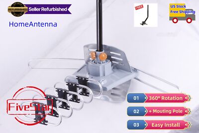 Motorized HDTV Outdoor Antenna 4K 1080P Amplified 360° Rotation + Pole
