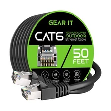 GearIT Cat6 Outdoor Ethernet Cable (50ft) 23AWG Pure Copper, FTP, LLDPE, Wate...