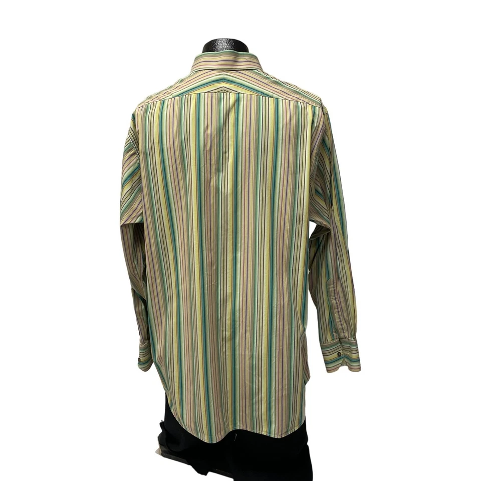 Camisa de vestir Ike Behar ajuste verde arco iris caramelo rayas cuello extendido Pascua Foto 3 de 4