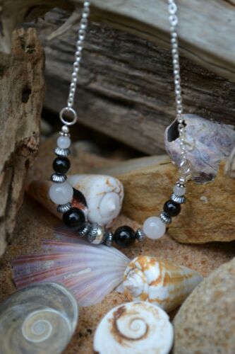 Handmade necklace with Sterling Silver, White Jade & Black Onyx.  - Picture 1 of 3