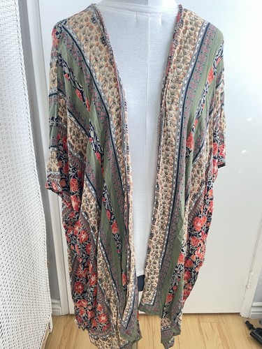Angie Kimono Floral Rose Multi Pattern Lightweight Topper Boho Hippie Gypsy Sz S