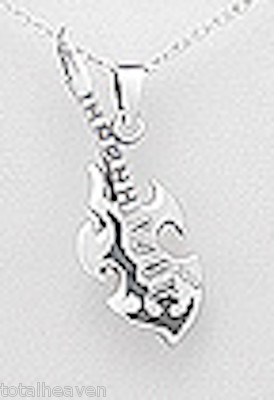7g Solid Sterling Silver 1.8'' Goth Rock Star Guitar Pendant UNISEX 46mmX20mm
