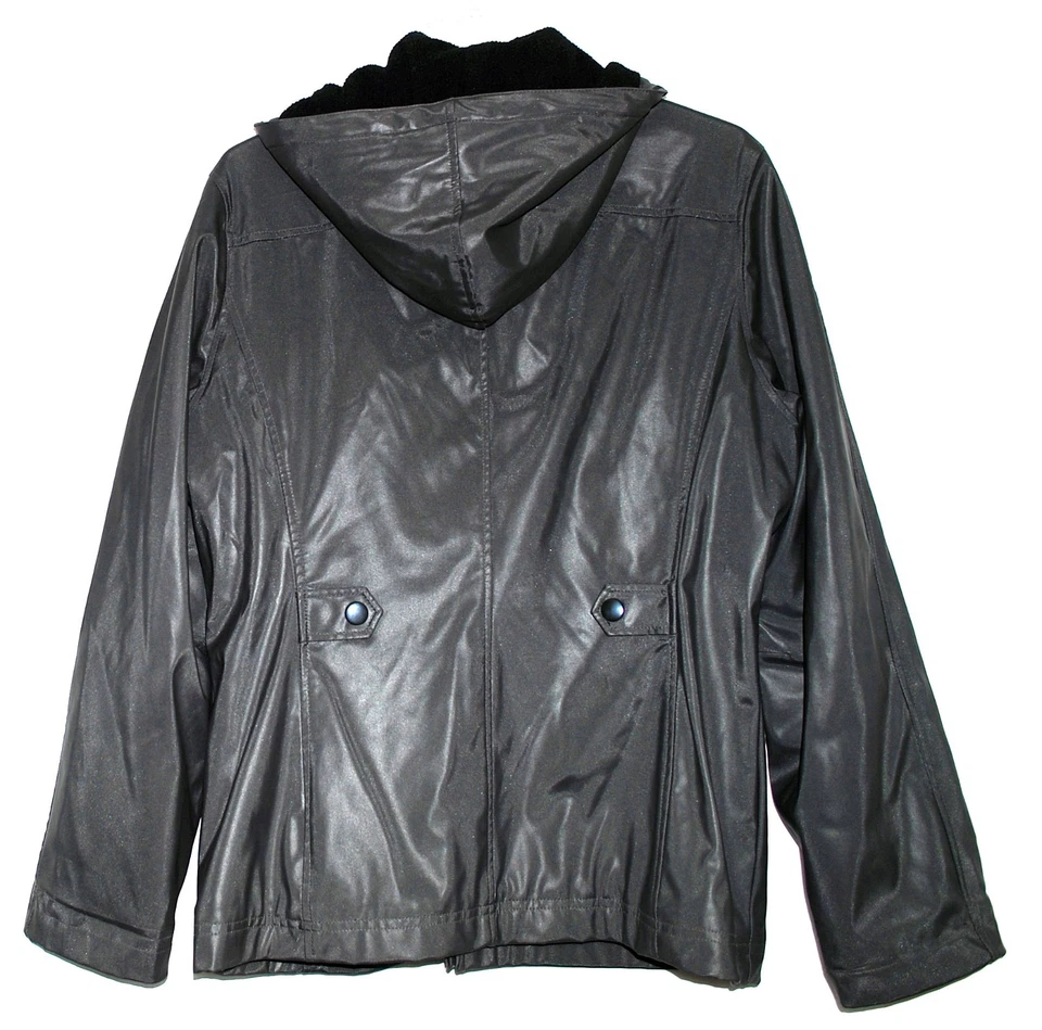 Chaqueta con capucha Utex Charcoal para mujer con forro de piel de cordero sintética negra talla M Foto 3 de 4