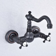 Oil Rubbed Bronze Bathroom Basin Sink Faucet Dual Handles Mixer Tap Wall Mounted