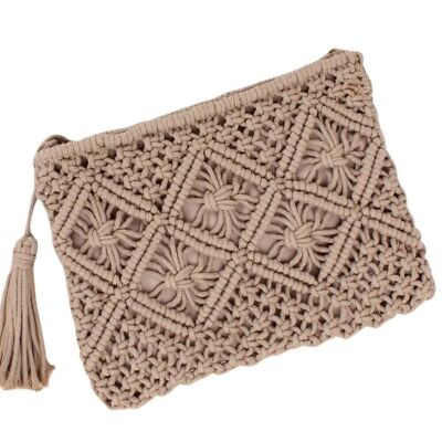 Wanderlust Weave and Tassel Clutch Chic Summer Bag, TAUPE