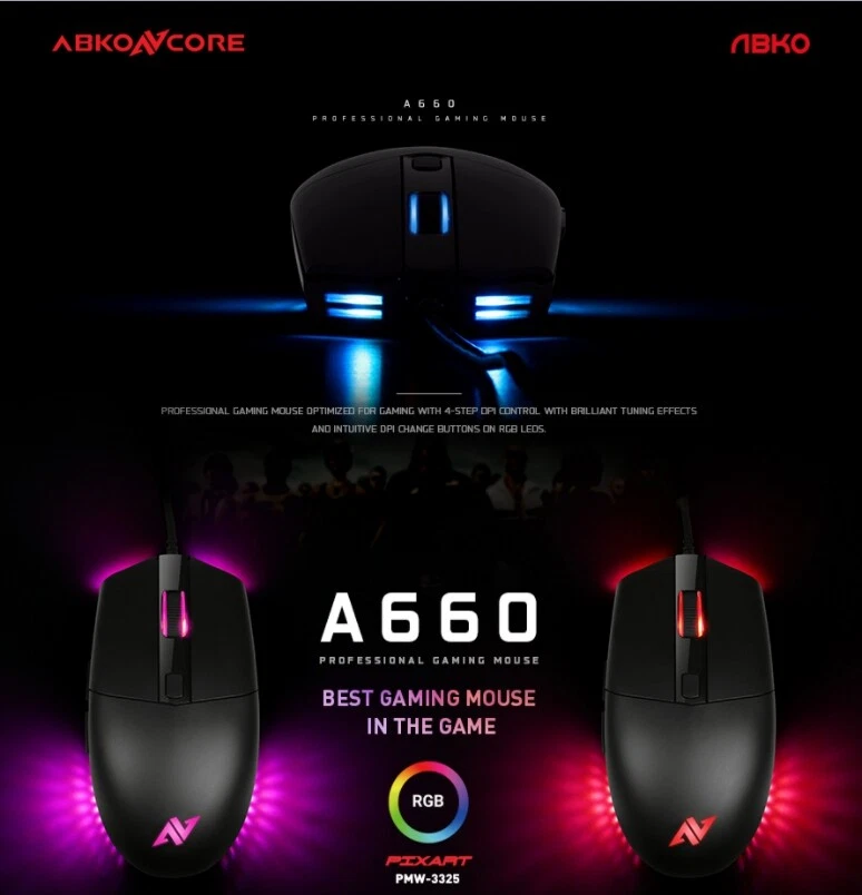 ABKONCORE A660 3325 Gaming Mouse Wired Computer Mouse - Image 2 of 4