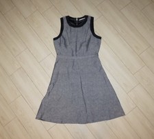 Tahari Linen Blend A Line Dress Career Sleeveless Crosshatch Gray Womens 6 S New