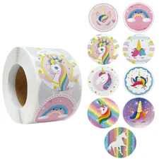 Wrapables 1.5 inch Unicorn Stickers Roll (500pcs) for Cards, Bags, Boxes