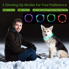 USB Rechargeable LED Dog Collar Multi Color Lighting Dog Safety Collar