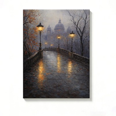 Foggy Street Lamp Canvas Painting 2D Flat Frameless Wall Art Home Office Decor
