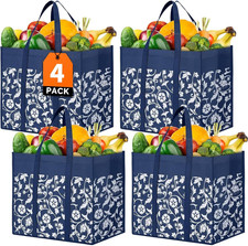 Reusable Grocery Bags Foldable Tote Bags Bulk Shopping Bags 4-Pack, Blue
