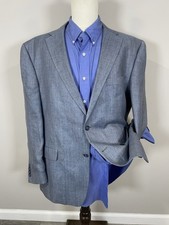 Jos A Bank 46R Carolina Blue Herringbone Linen Silk Sport Coat Jacket Blazer