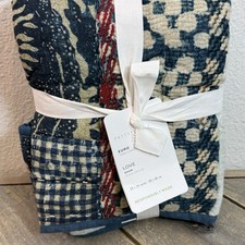 POTTERY BARN LOVE REVERSIBLE HANDCRAFTED QUILTED PILLOW SHAM, EURO ~ BLUE