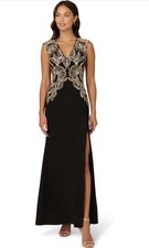 Adrianna Papell Beaded Sequin V Neck Crepe Long Gown Size 16 NWT $299