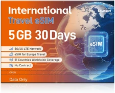 International Esim 5GB 30 Days, 5G 4G LTE Travel Esim for 51 Countries |USA, UK,