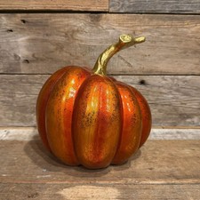 D cor Harvest Pumpkin, Metallic Orange with Gold Stem, Porcelain  Ceramic, 7"