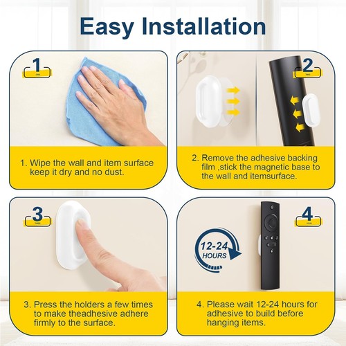 Magnetic Remote Control Holder Self-Adhesive Wall Mount, 6 Pack 6 White - Afbeelding 3 van 7