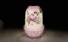 Fenton Fairy Lamp White Satin Roses/Floral Top w/ Carnival Base 2pc Vintage