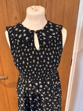 Anthropologie Black Ditsy Floral Sleeveless Dress UK 8 Summer Holidays Tier Hem