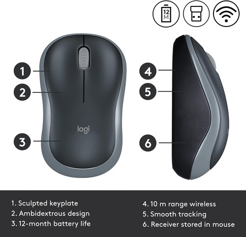 Logitech M185 Wireless Mouse, 2.4GHz with USB Mini Receiver, 12-Month Battery Li - Picture 10 of 10