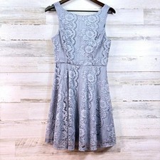Speechless Womens Blue Silver Metallic Lace Fit Flare Party Dress Size 9 NEW