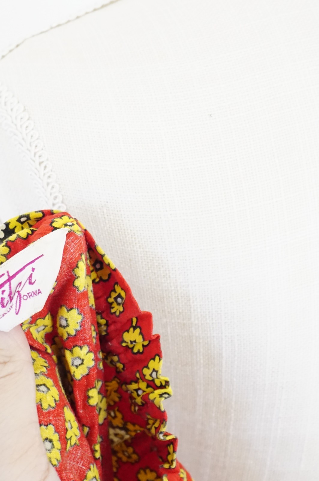 Vintage 70s Red Floral Cotton Short Sleeve Hippie Maxi Dress M- READ