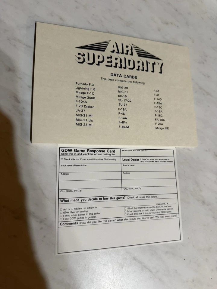 JUEGO DE GUERRA DE COMBATE AÉREO A REACCIÓN "AIR SUPERIORITY" - GDW - SIN PERFORAR, COMPLETO Foto 3 de 4