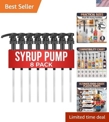 8-Pack Coffee Syrup Pump Dispensers - Lockable, Easy Clean with 10ml Flow