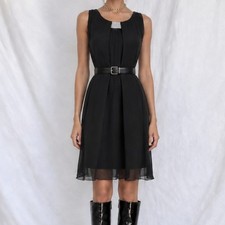 Vintage Y2K Black Sleeveless Rhinestone Pleated Knee Length Shift Dress Size M