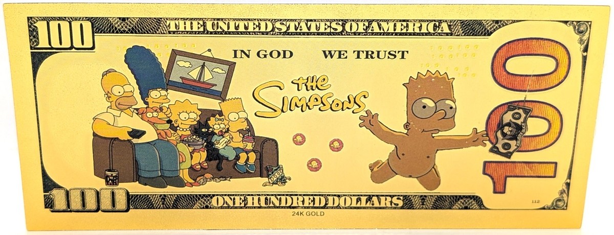 Bart Simpson The Simpsons $100 Novelty 24K Gold Foil Plated Note