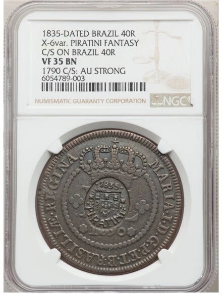 Piratini Republic Giuseppe Garibaldi Ragamuffin War Brazil 40 Reis NGC VF35 BR ! - Image 3 of 4